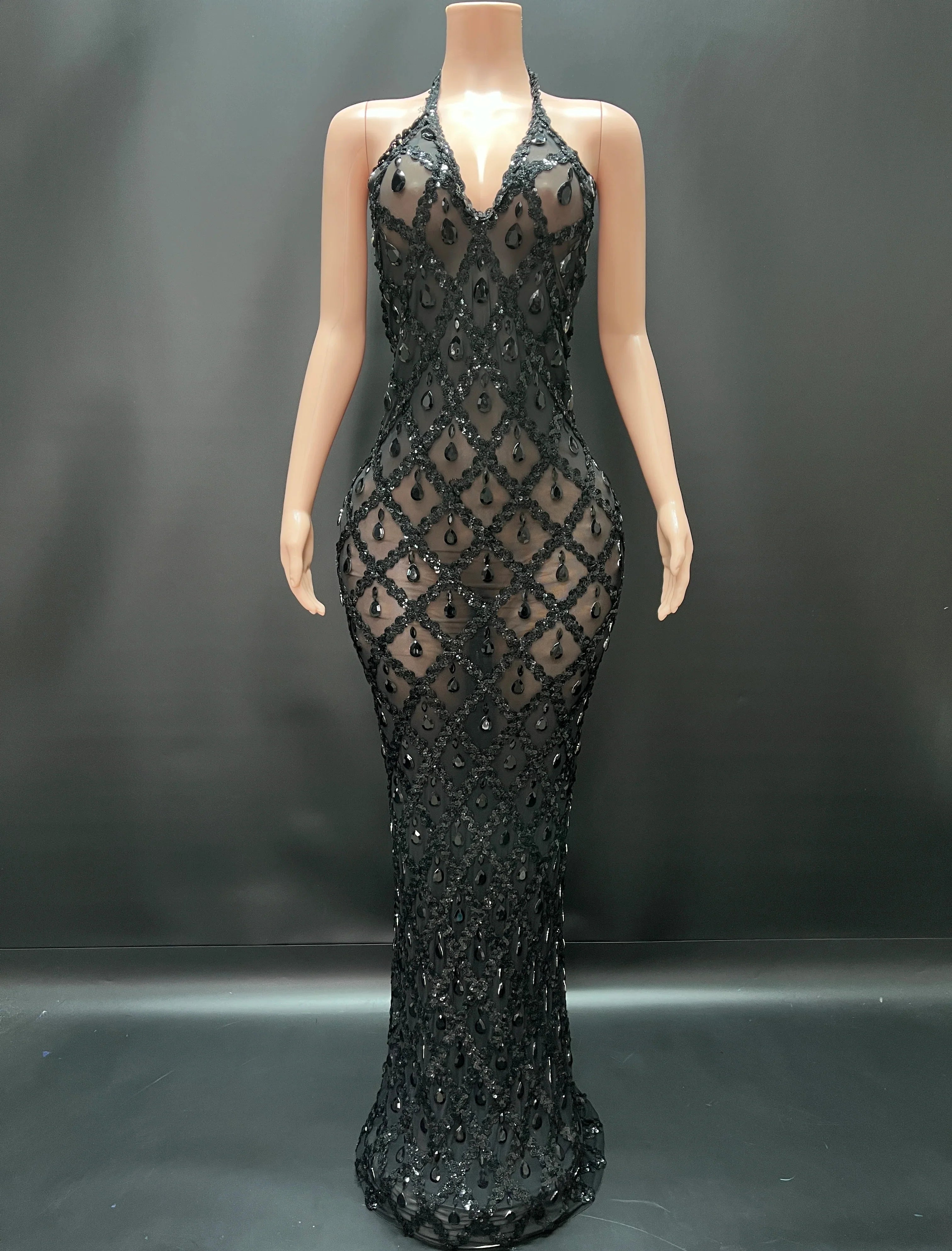 Abi Rhinestone Mesh Maxi Dress
