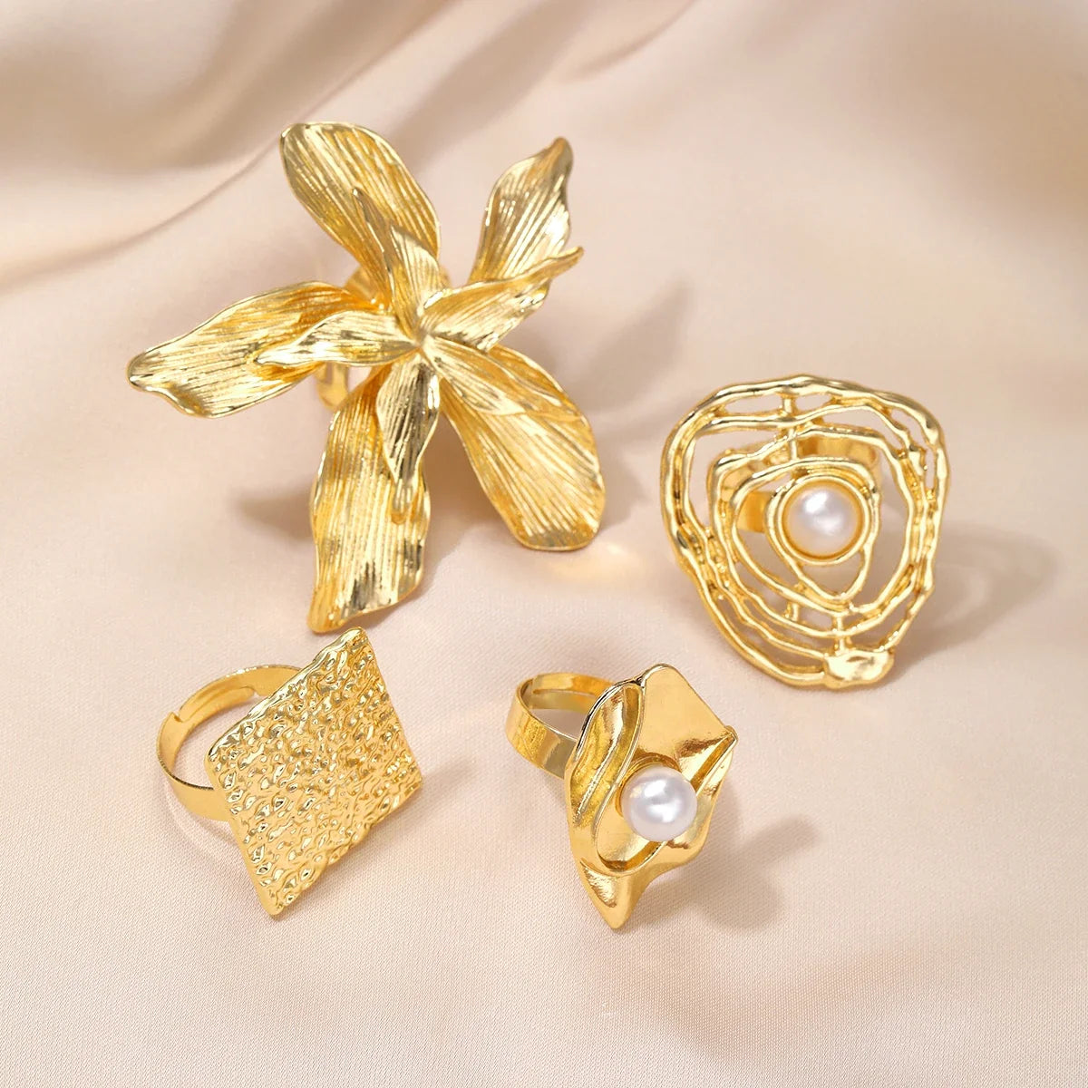 4pcs Chunky Vintage Ring Set