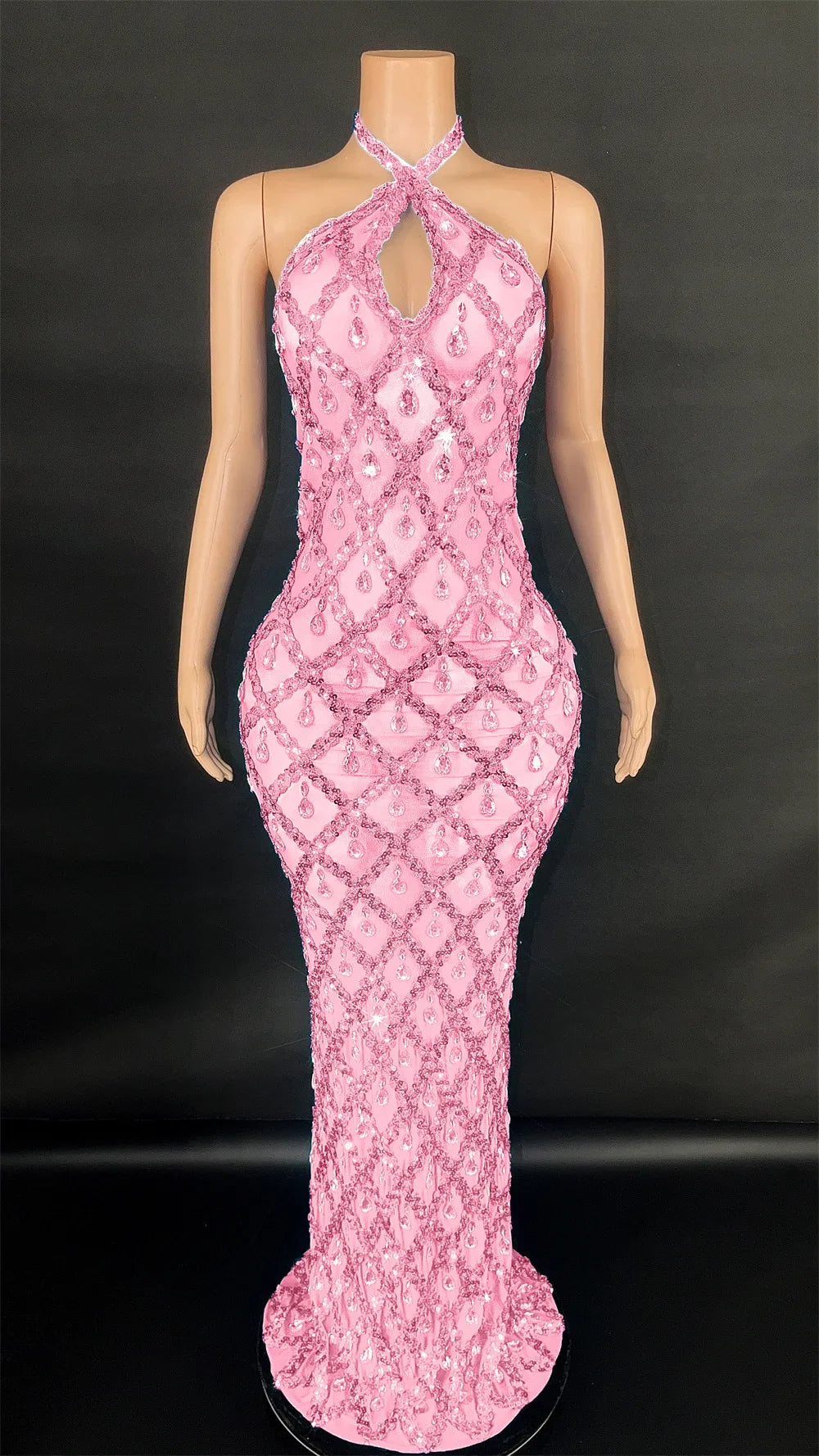 Abi Rhinestone Mesh Maxi Dress
