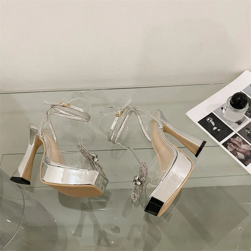 Crystal Bowknot Platform Heels