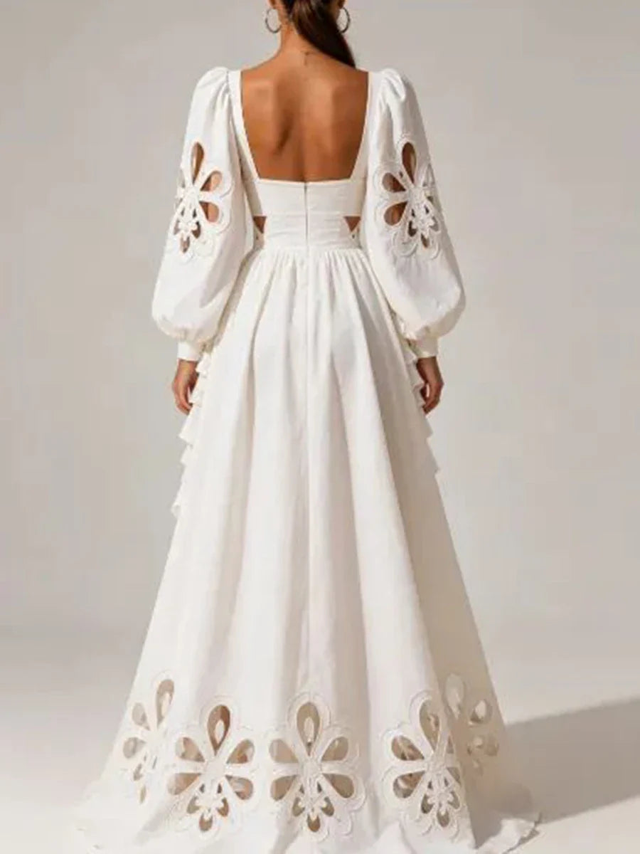 Floral Accent Puff Sleeve Dress