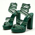 Nisha Rhinestone Chunky High Heels