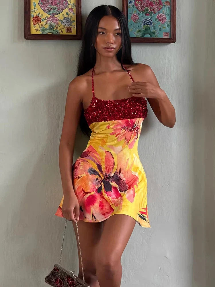 Floral Sequin Mini Dress