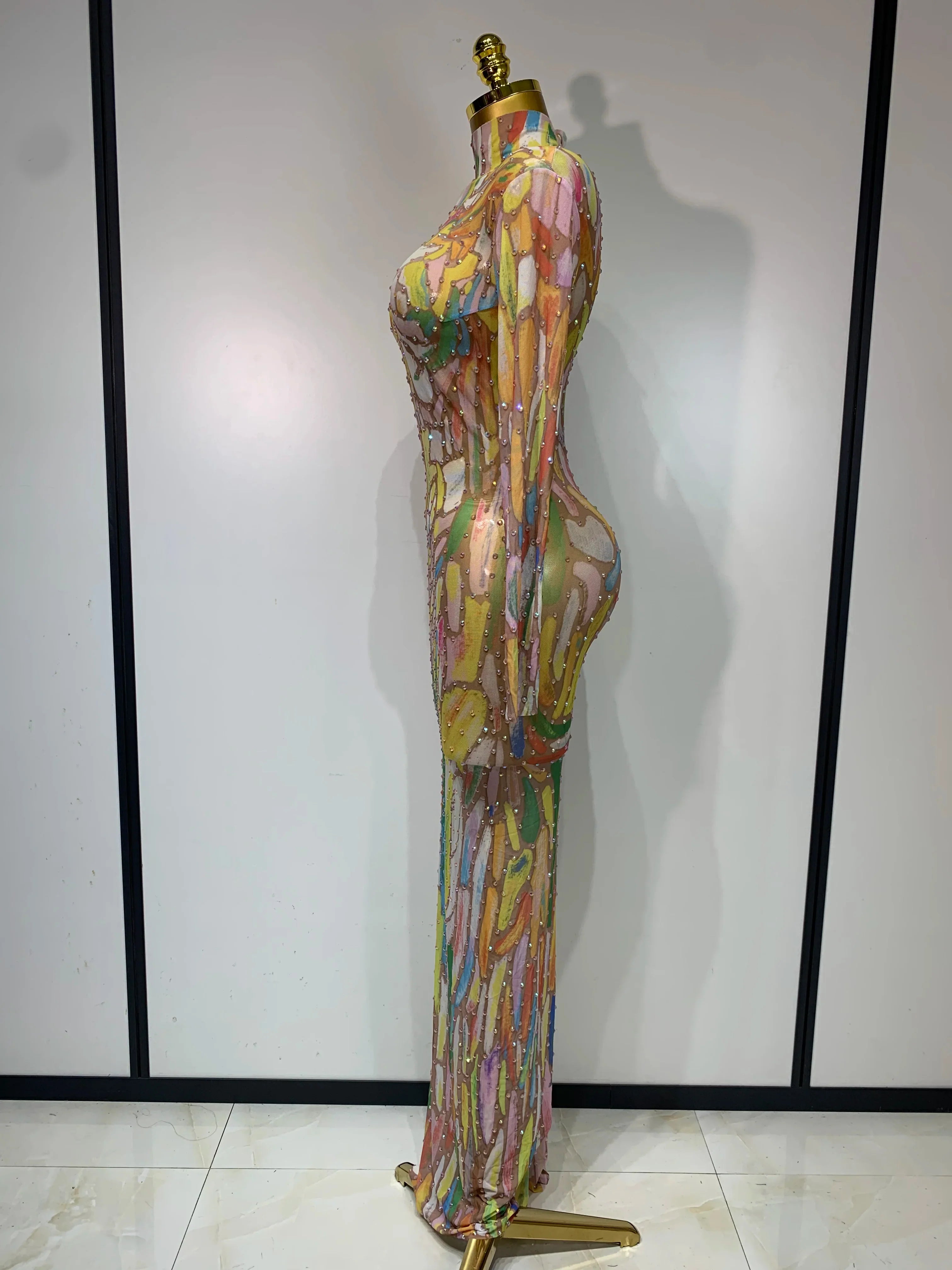 Joselle Rhinestone Mesh Maxi Dress