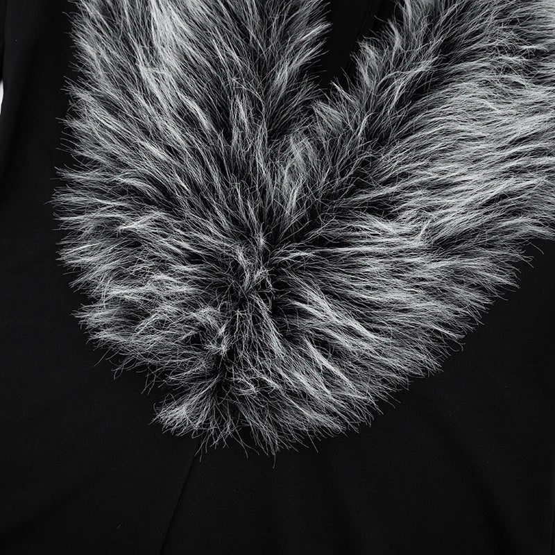 Luxe Fur Deep V-Collar Romper