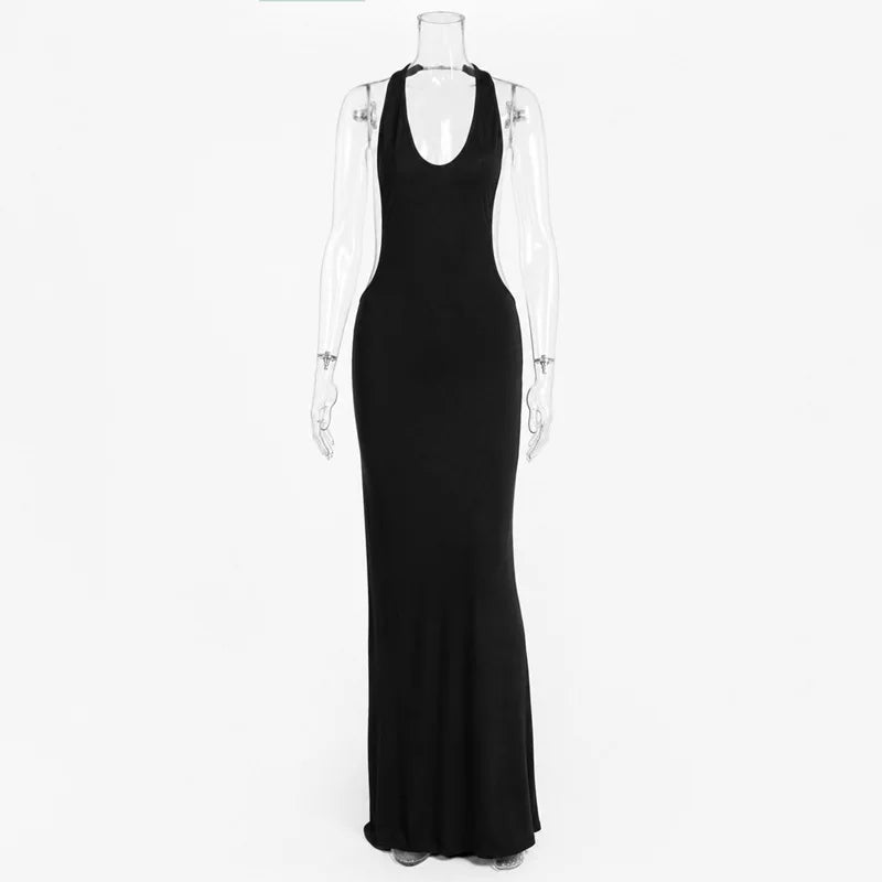 Gold Ring Backless Maxi Dress