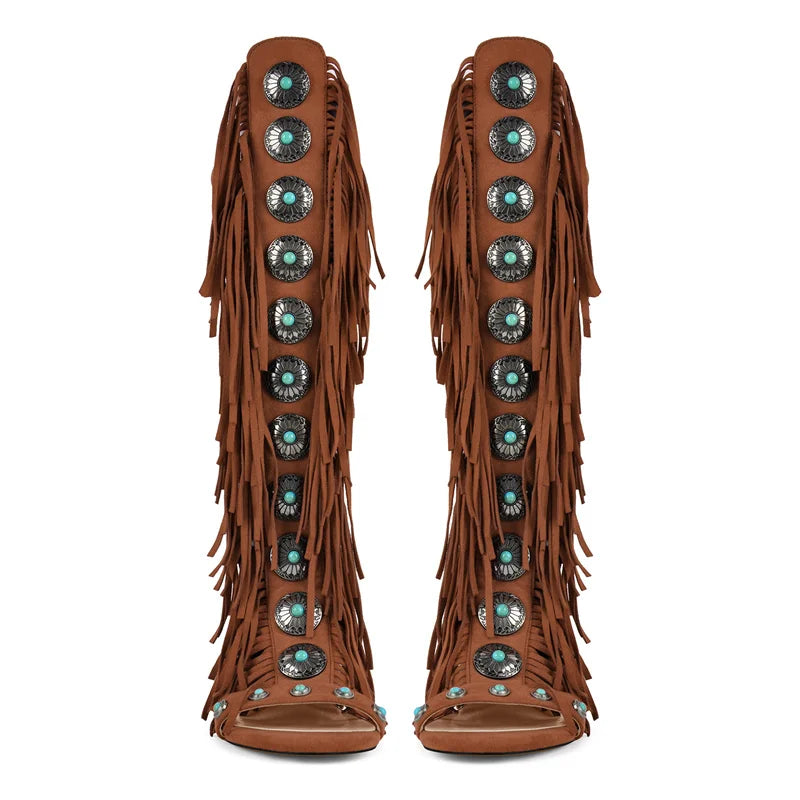Lace Up Fringe Sandals