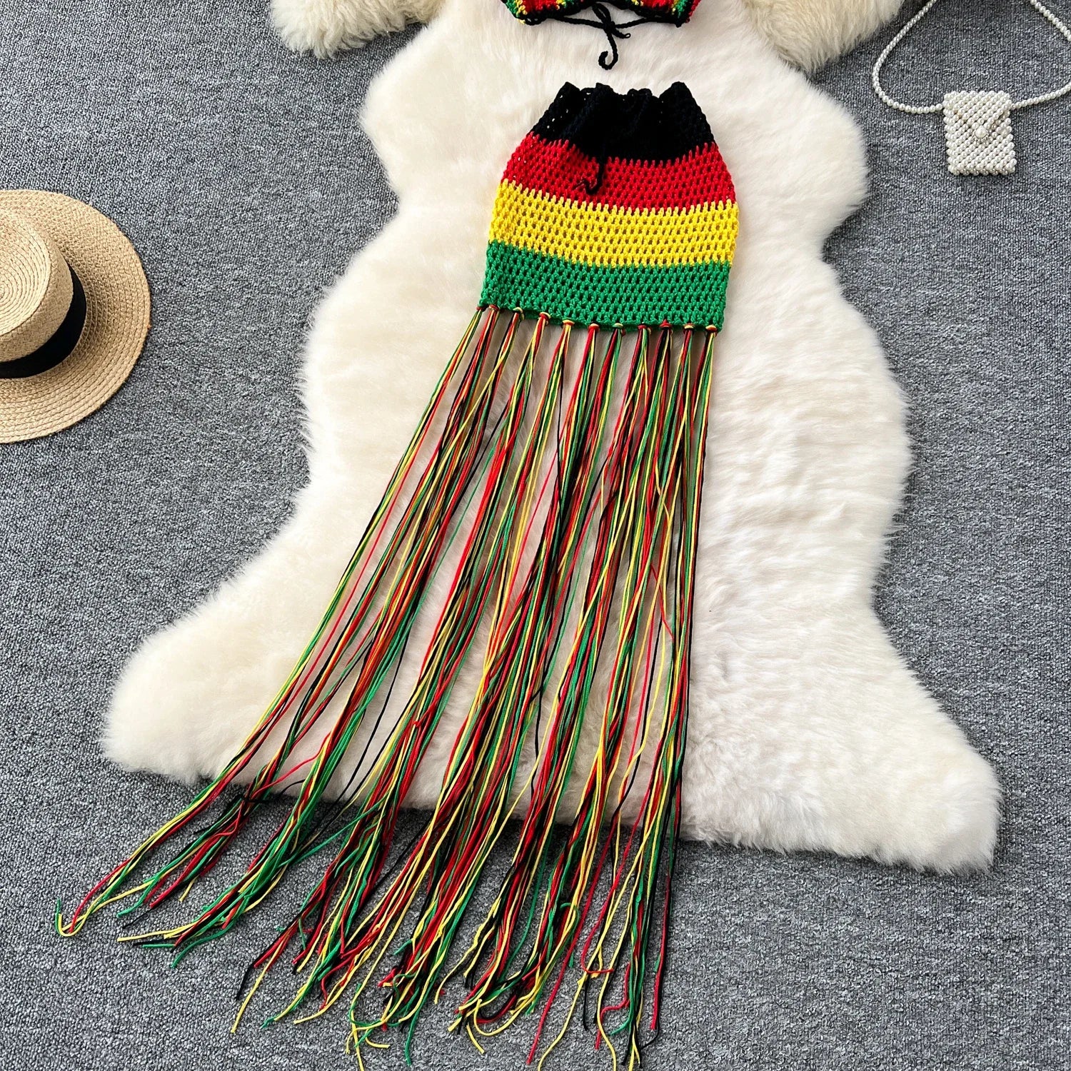 Jamaican Gyal Tassel Knitted Skirt Set