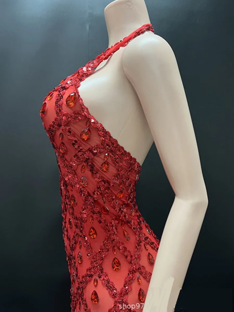 Abi Rhinestone Mesh Maxi Dress