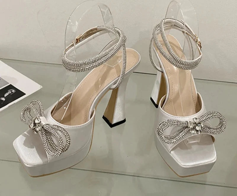 Crystal Bowknot Platform Heels