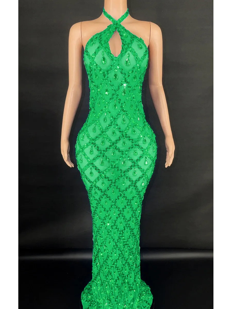 Abi Rhinestone Mesh Maxi Dress