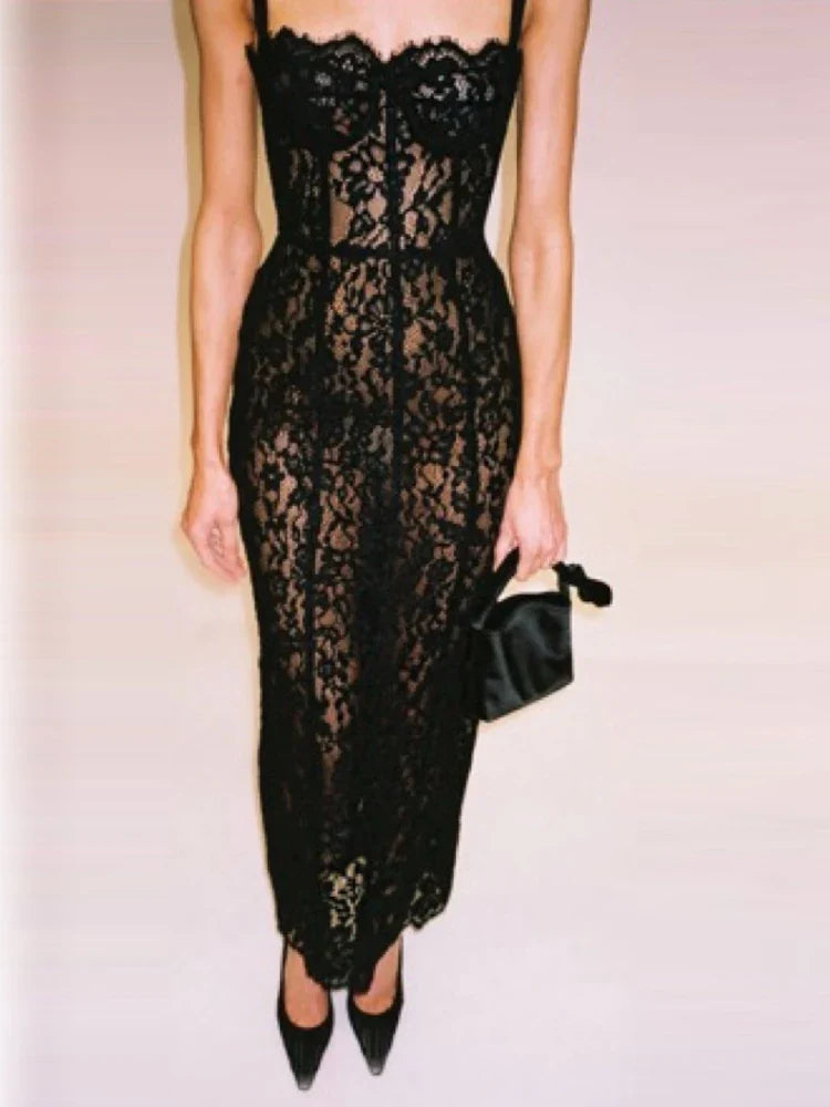 Floral Lace Bodycon Maxi Dress