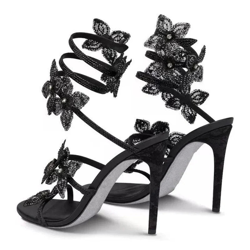 Flower Embellished High Heels