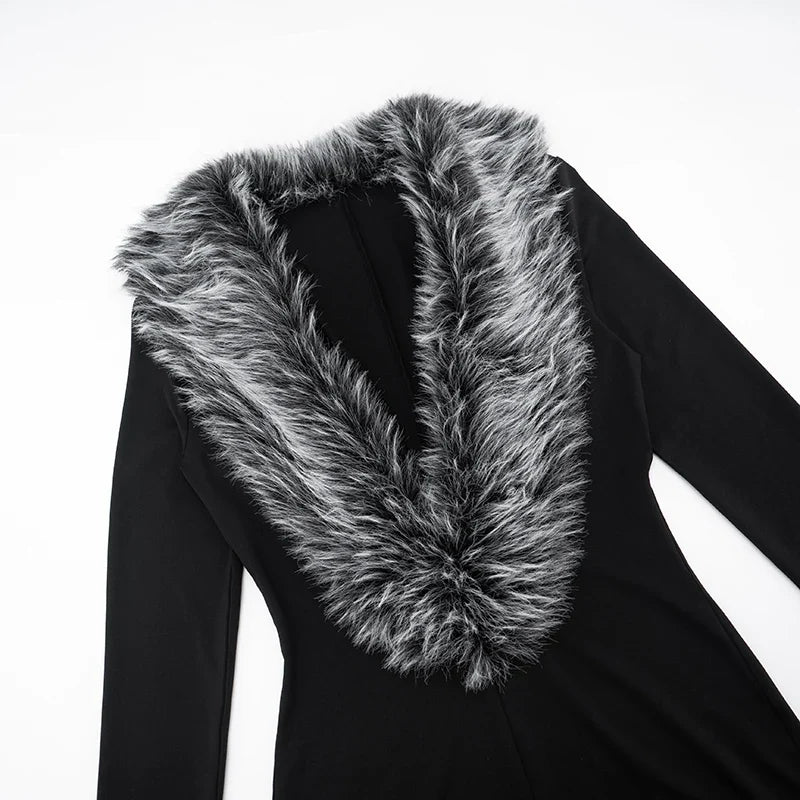 Luxe Fur Deep V-Collar Romper