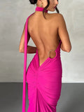Oblique Backless Ruched Maxi Dress