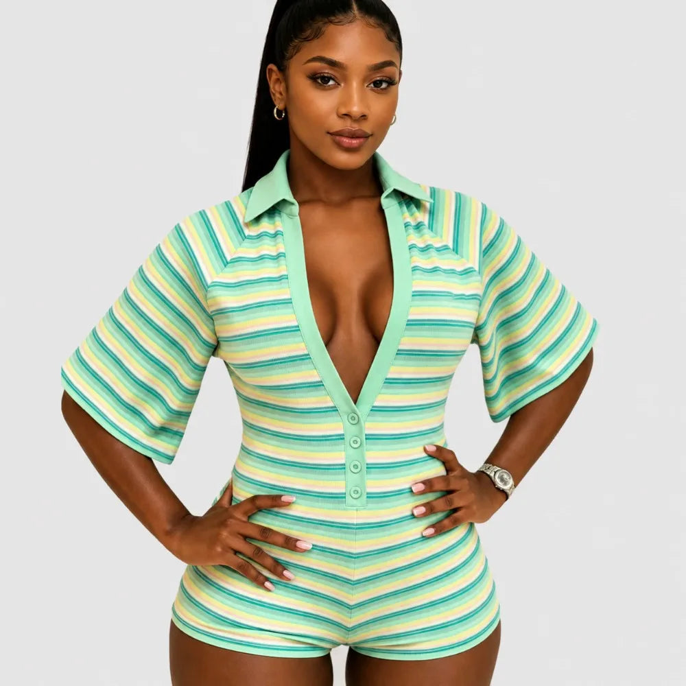 Green Stripe Romper