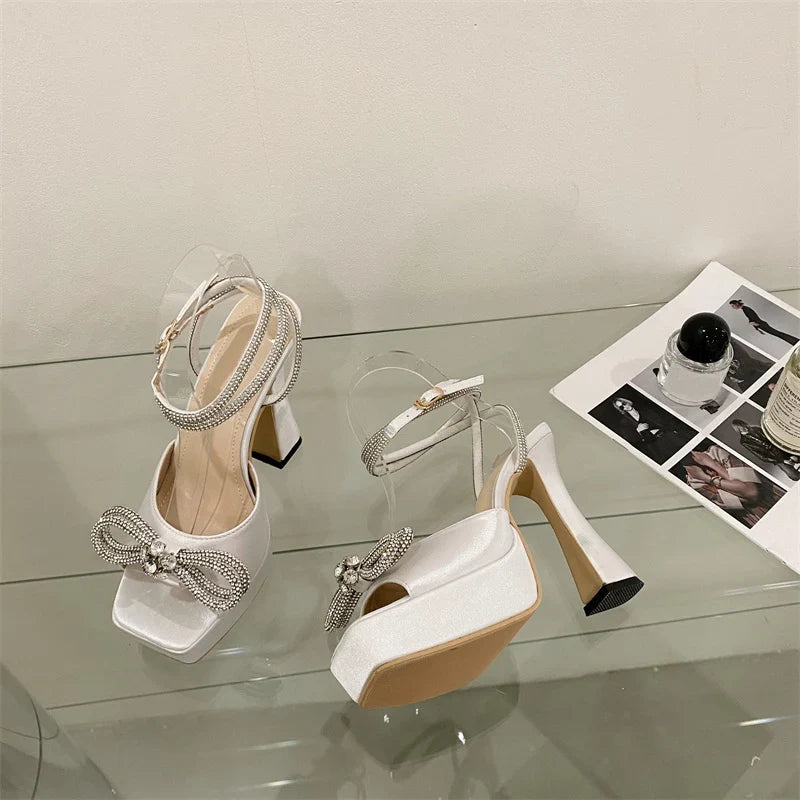Crystal Bowknot Platform Heels
