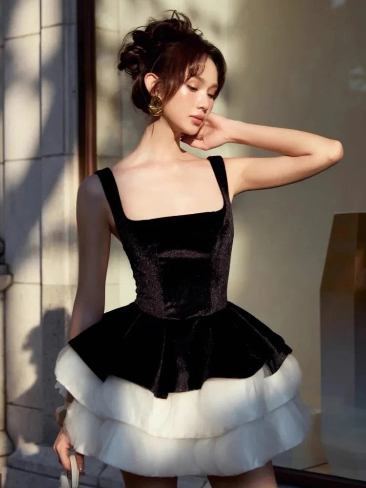 Loria Ruffles Velvet Dress
