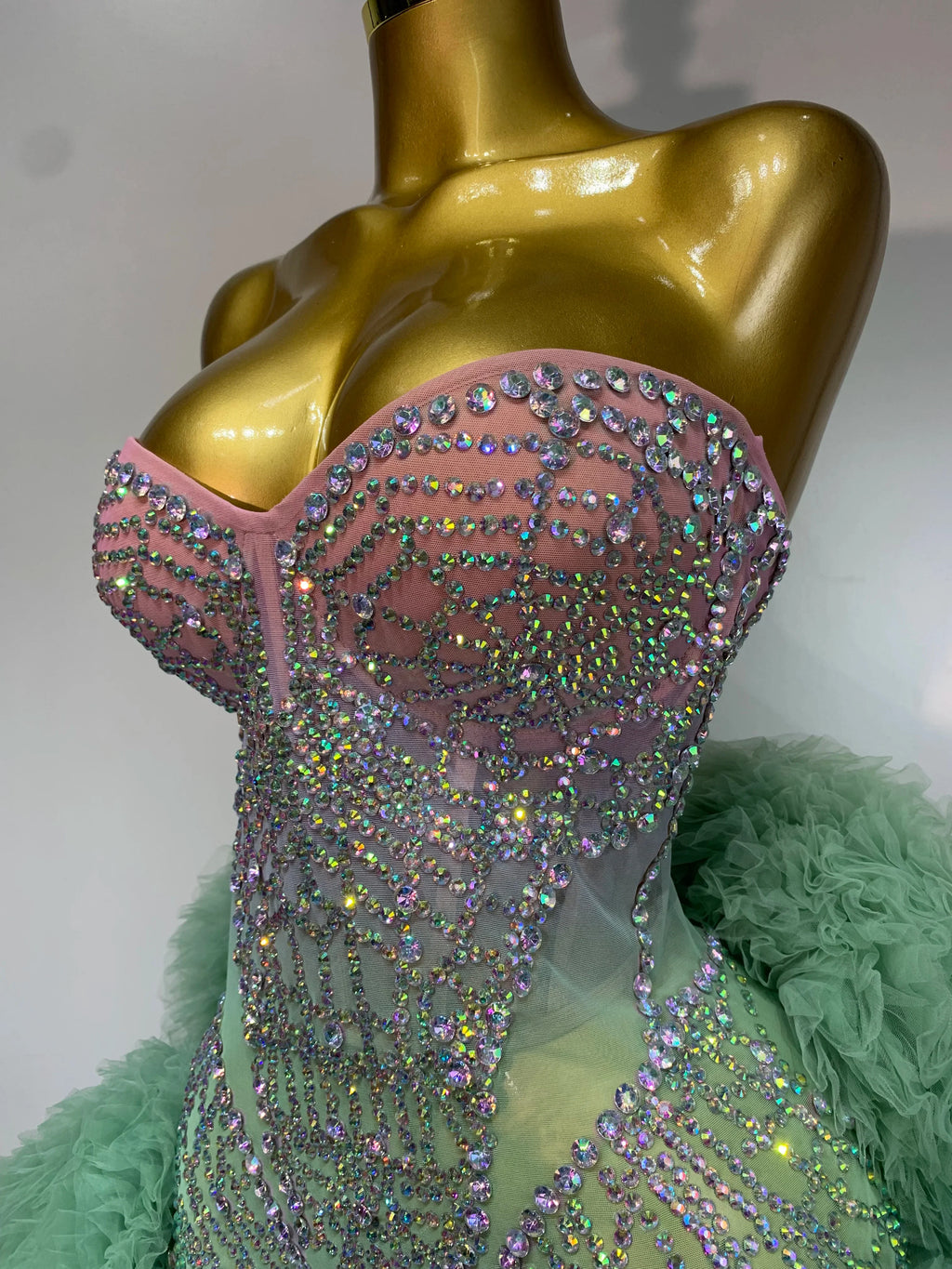 Minty Green Diamond Mesh Dress