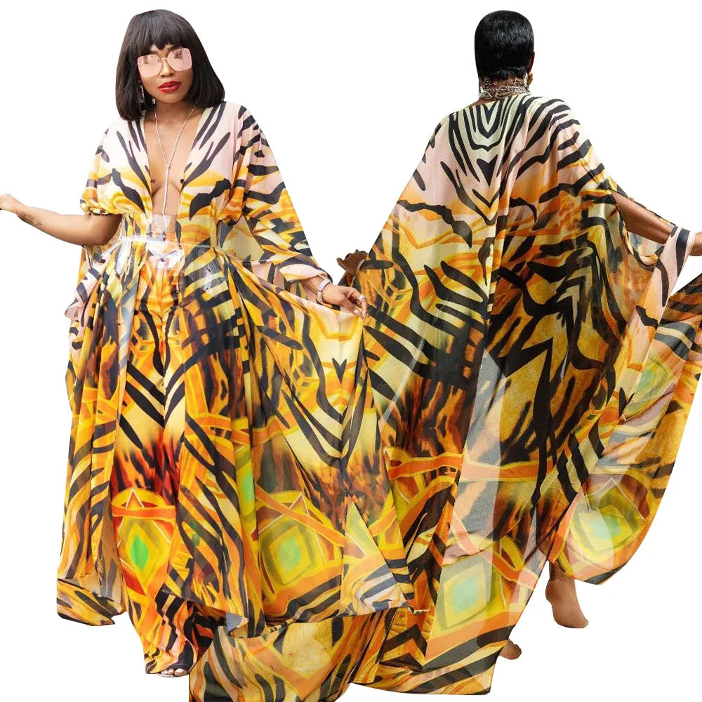 Kimono Chiffon Kaftan Maxi Dress