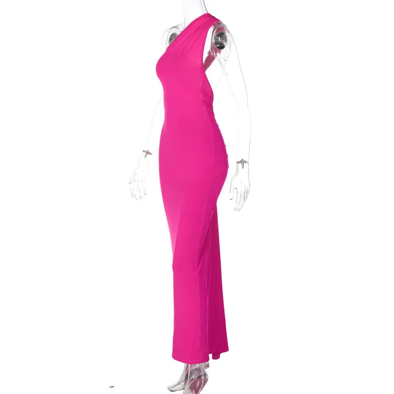 Oblique Backless Ruched Maxi Dress