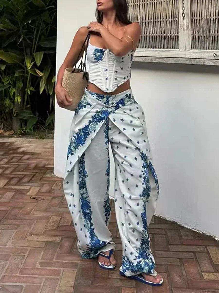 Boho Floral Corset Pants Set