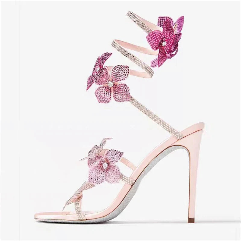 Flower Embellished High Heels