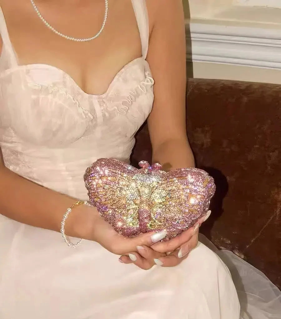 Butterfly Shaped Rhinestone Clutch Bag