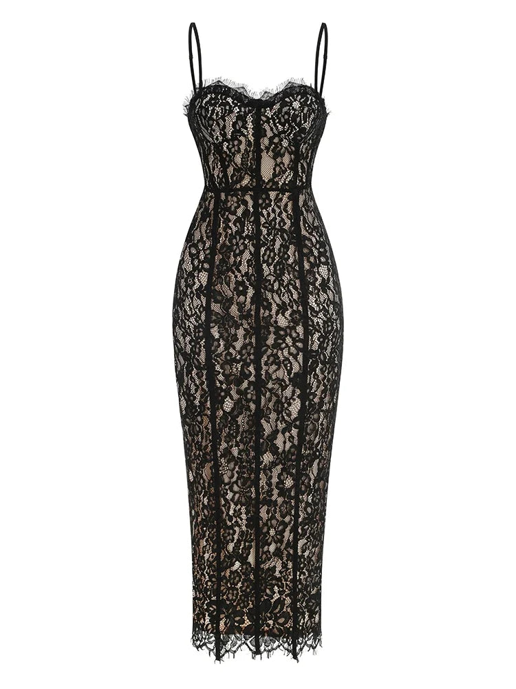 Floral Lace Bodycon Maxi Dress