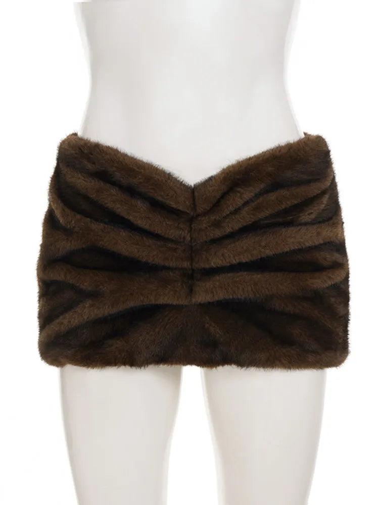 Furry Pleated Mini Skirt