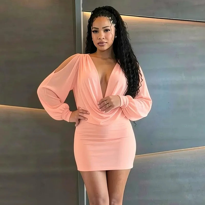 Cold Shoulder Sheer Mini Dress