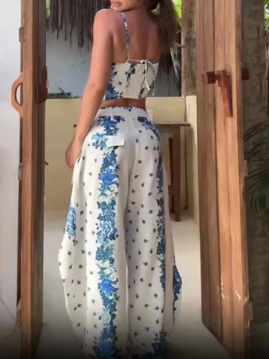 Boho Floral Corset Pants Set