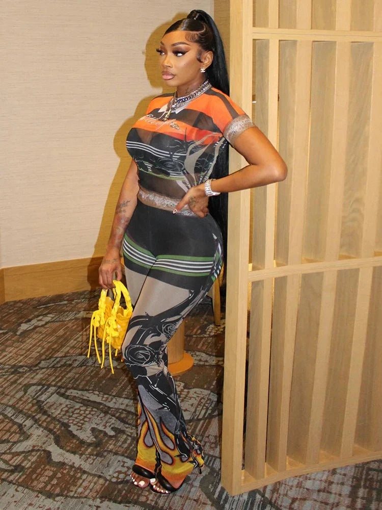 New Flame Mesh Pants Set