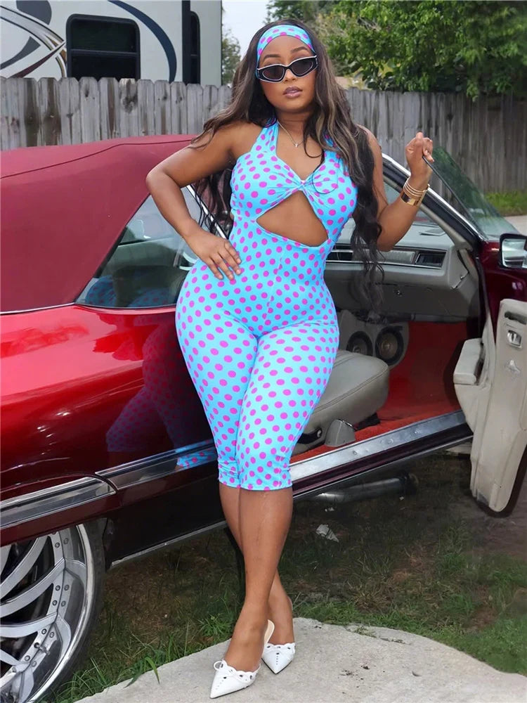 Chic Polka Dot Halter Romper + Headscarf