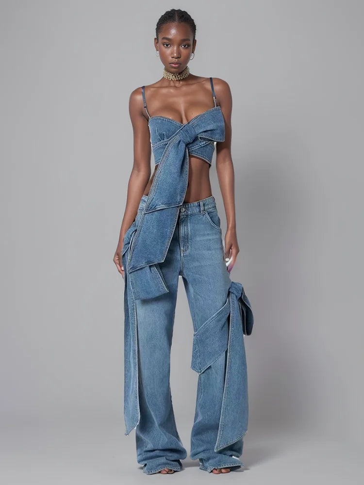 Bow Wrap Denim Set