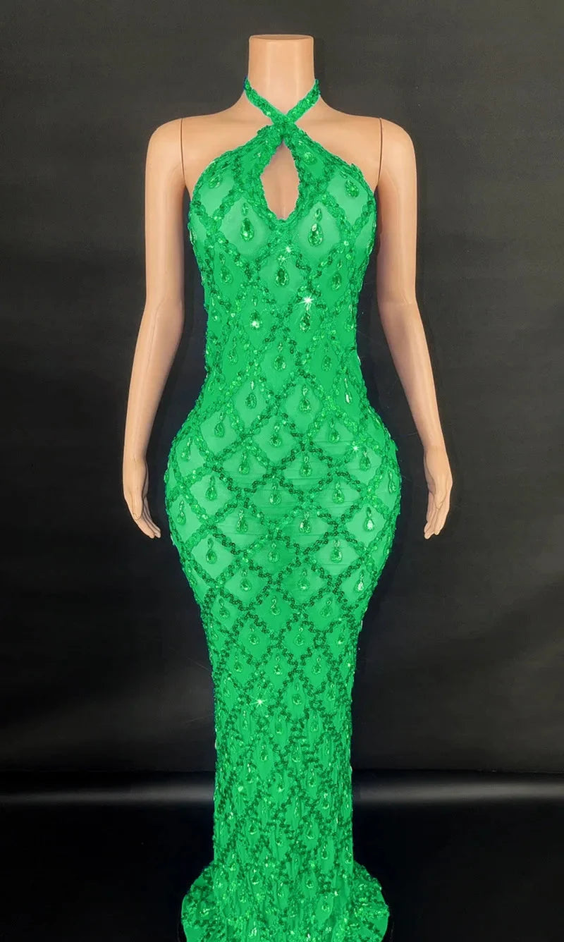 Abi Rhinestone Mesh Maxi Dress