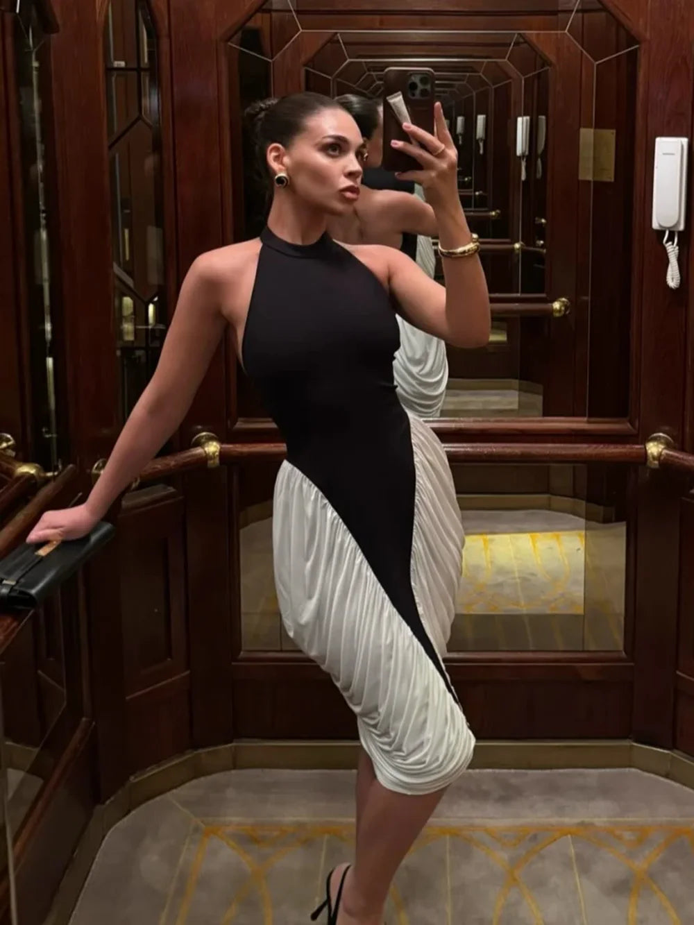 Lorie Pleated Bandage Midi Dress