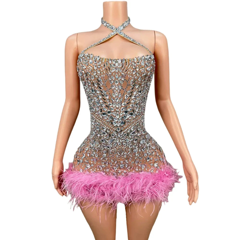 Naya Rhinestone Feather Mini Dress