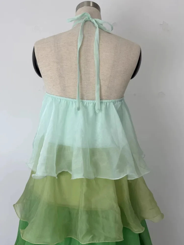 Ombre Tiered Chiffon Maxi Dress