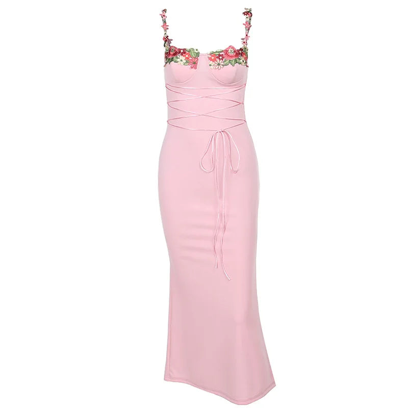 Embroidered Flowers Midi Dress