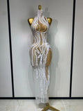 Pearl Sequined Mesh Maxi Dress