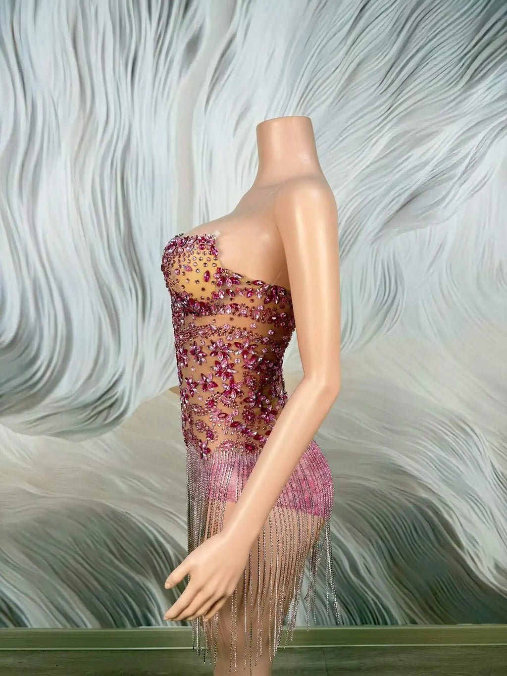 Cocktail Fringe Sheer Mini Dress
