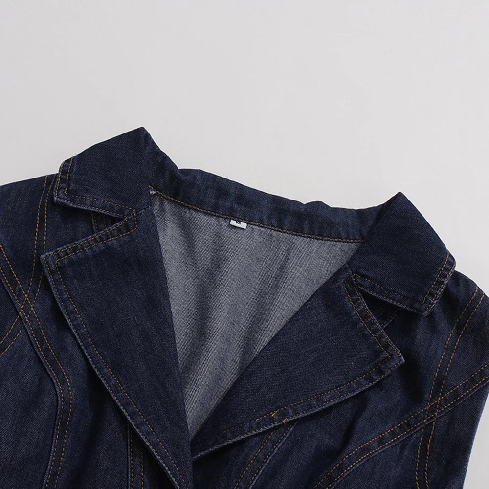 Belted Retro Denim Mini Dress