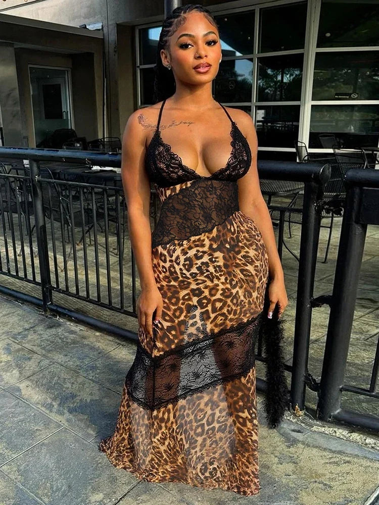 Jeni Mesh Leopard Dress