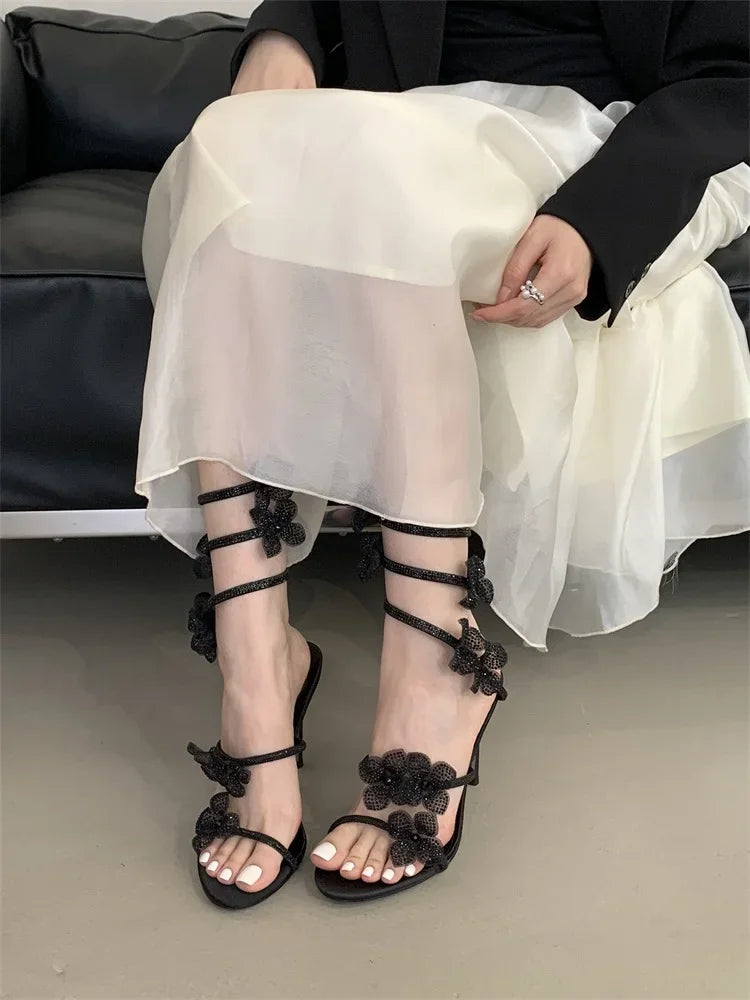 Flower Embellished High Heels