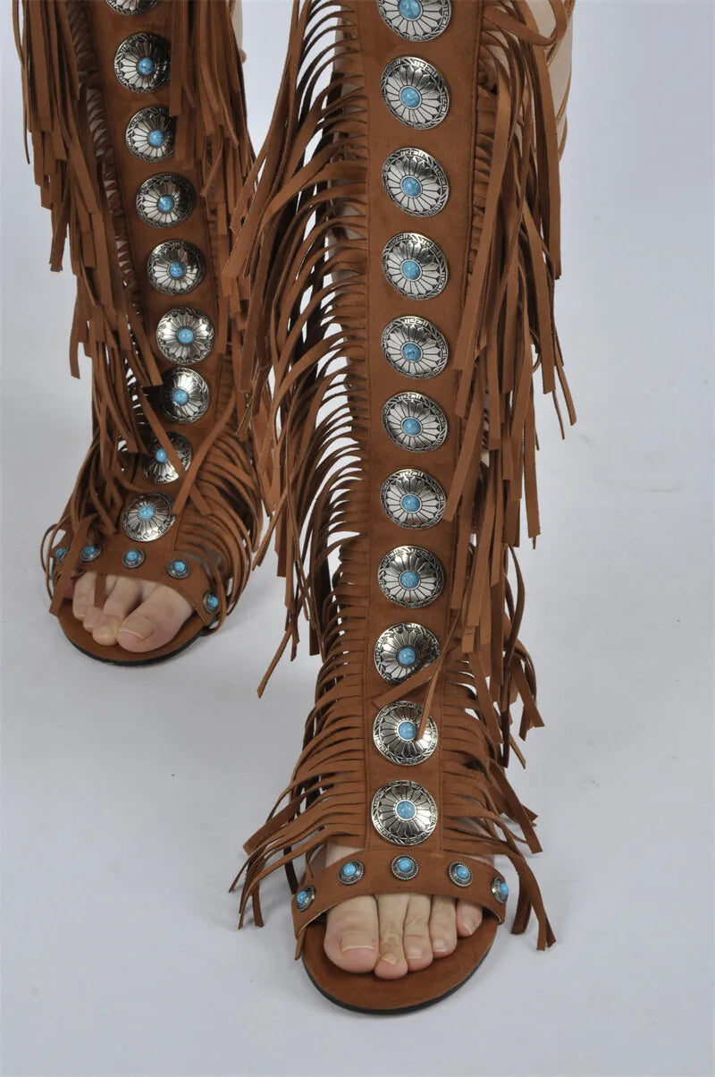 Lace Up Fringe Sandals