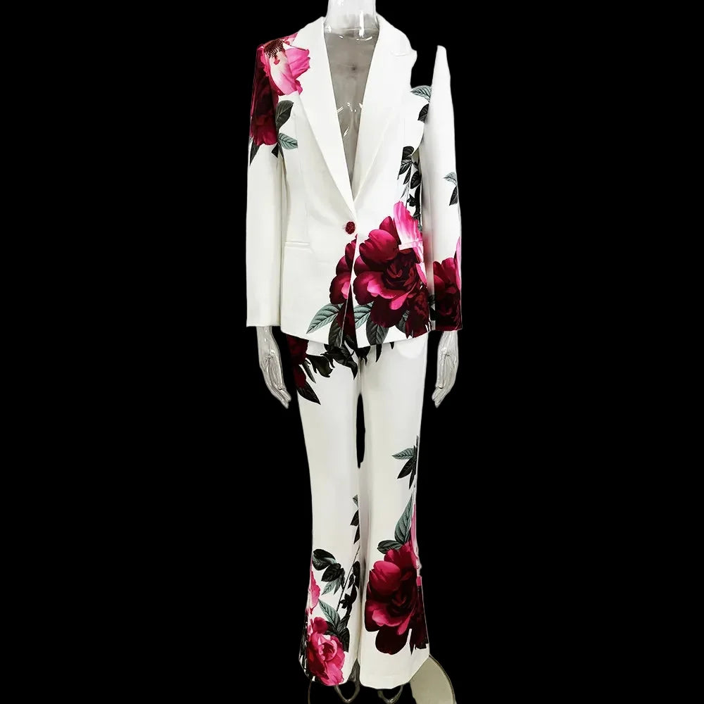 Flower Print Blazer Pants Set