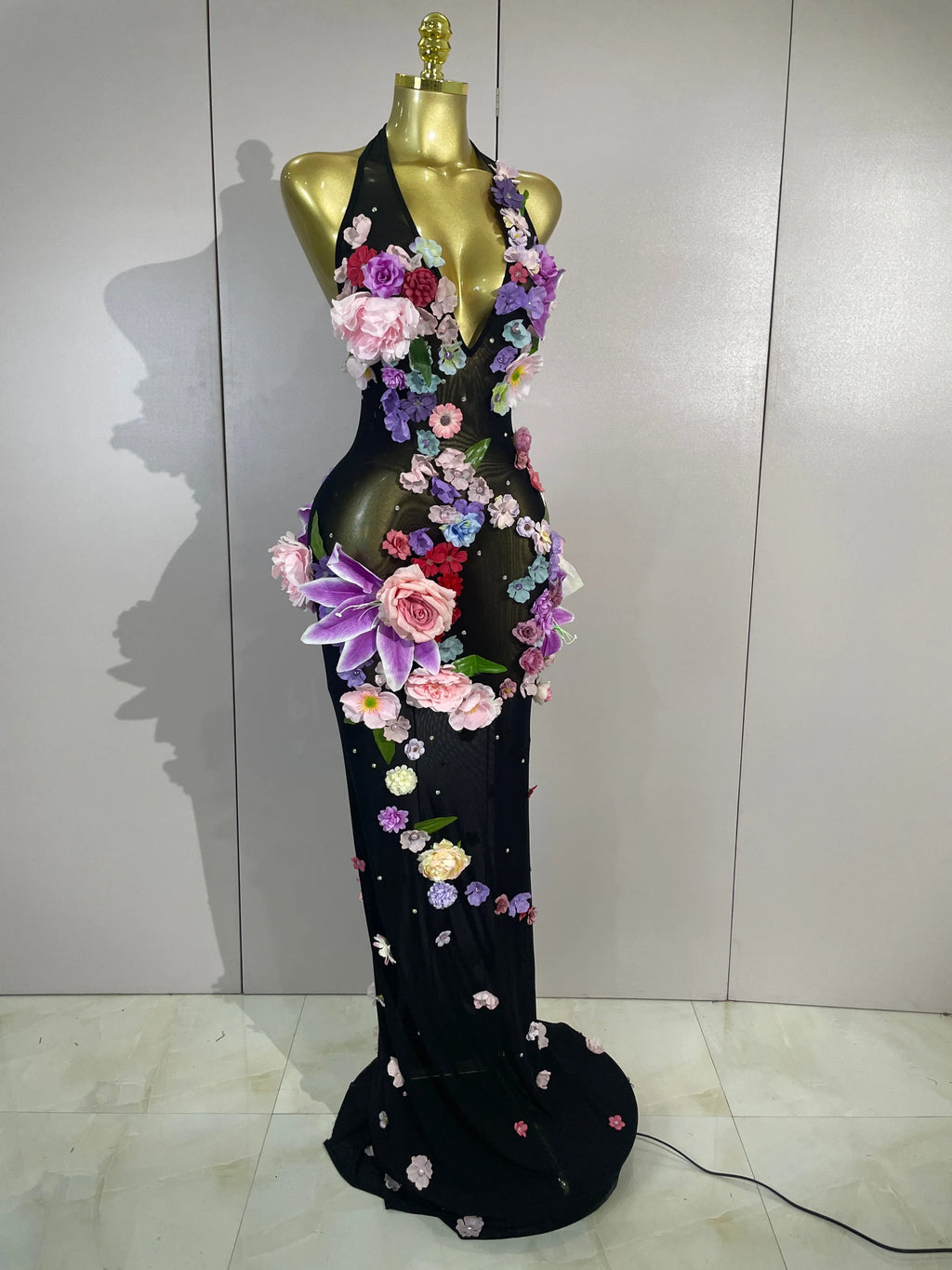 Luxe Flower Mesh Maxi Dress