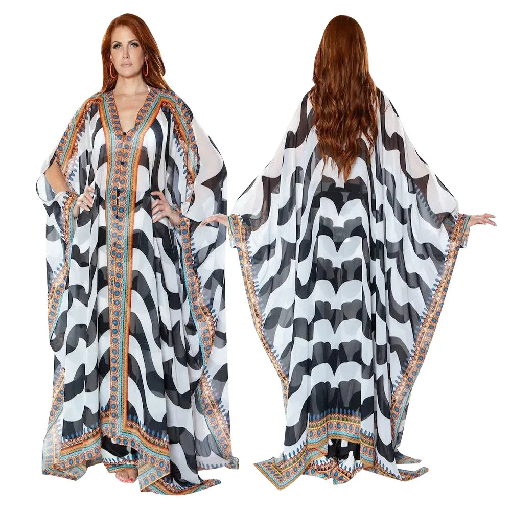 Kimono Chiffon Kaftan Maxi Dress