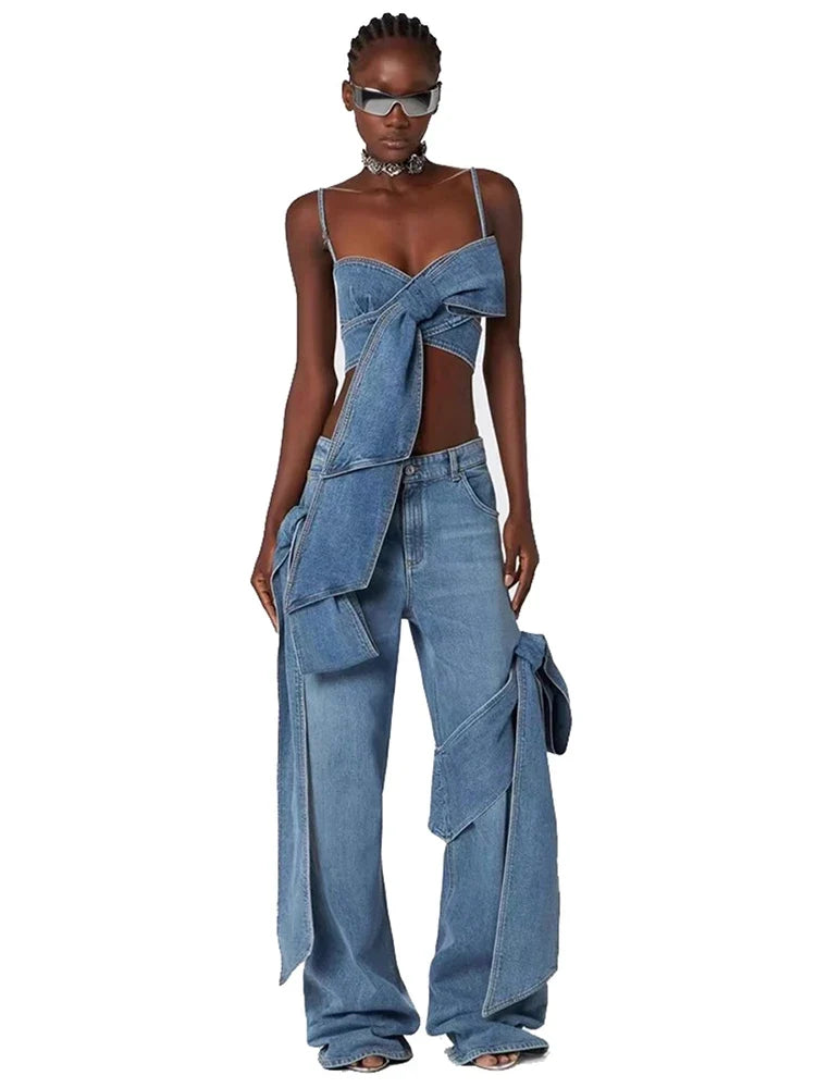 Bow Wrap Denim Set